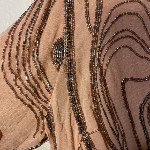 Free People Romper Plunge Beaded Pink Sparkle Women’s 6 Short Mini Dress Unique - Picture 9 of 16